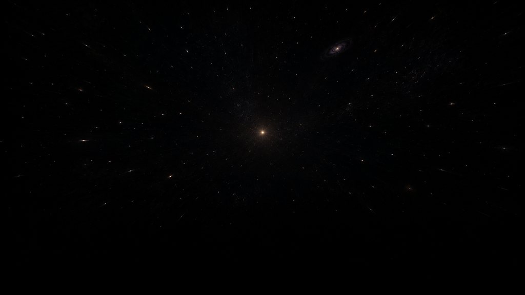 A single point of light in darkness, stars beginning to appear